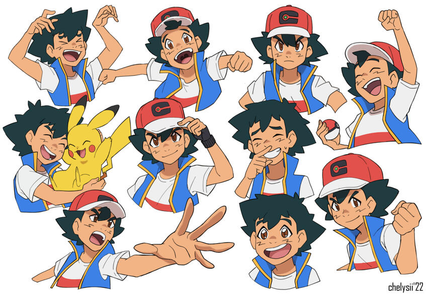 Character Expression Sheet Practice. Fanart. Ash Ketchum from Pokemon.